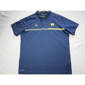 Jordan Brand Michigan Wolverines Dri-Fit Button Crew Shirt Men's XL Navy Yellow